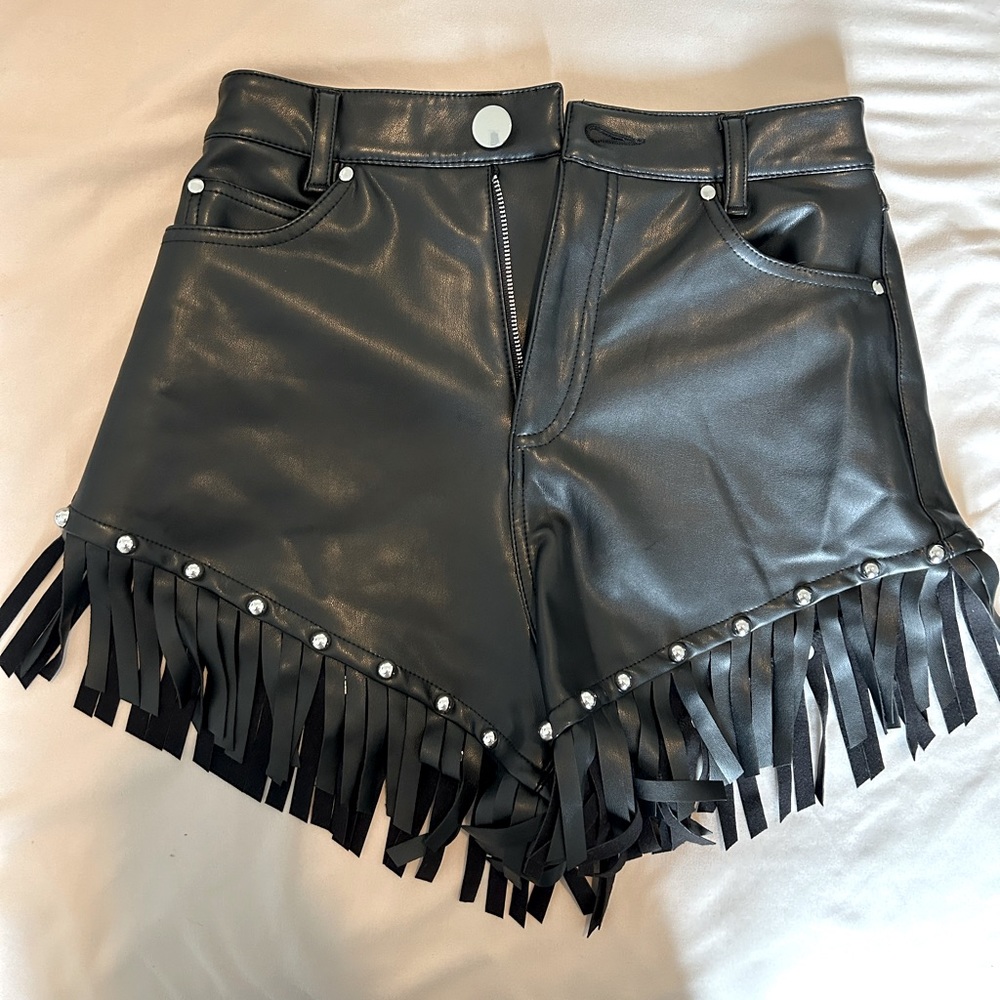 NBD Leather Fringe shorts size XXS NWT